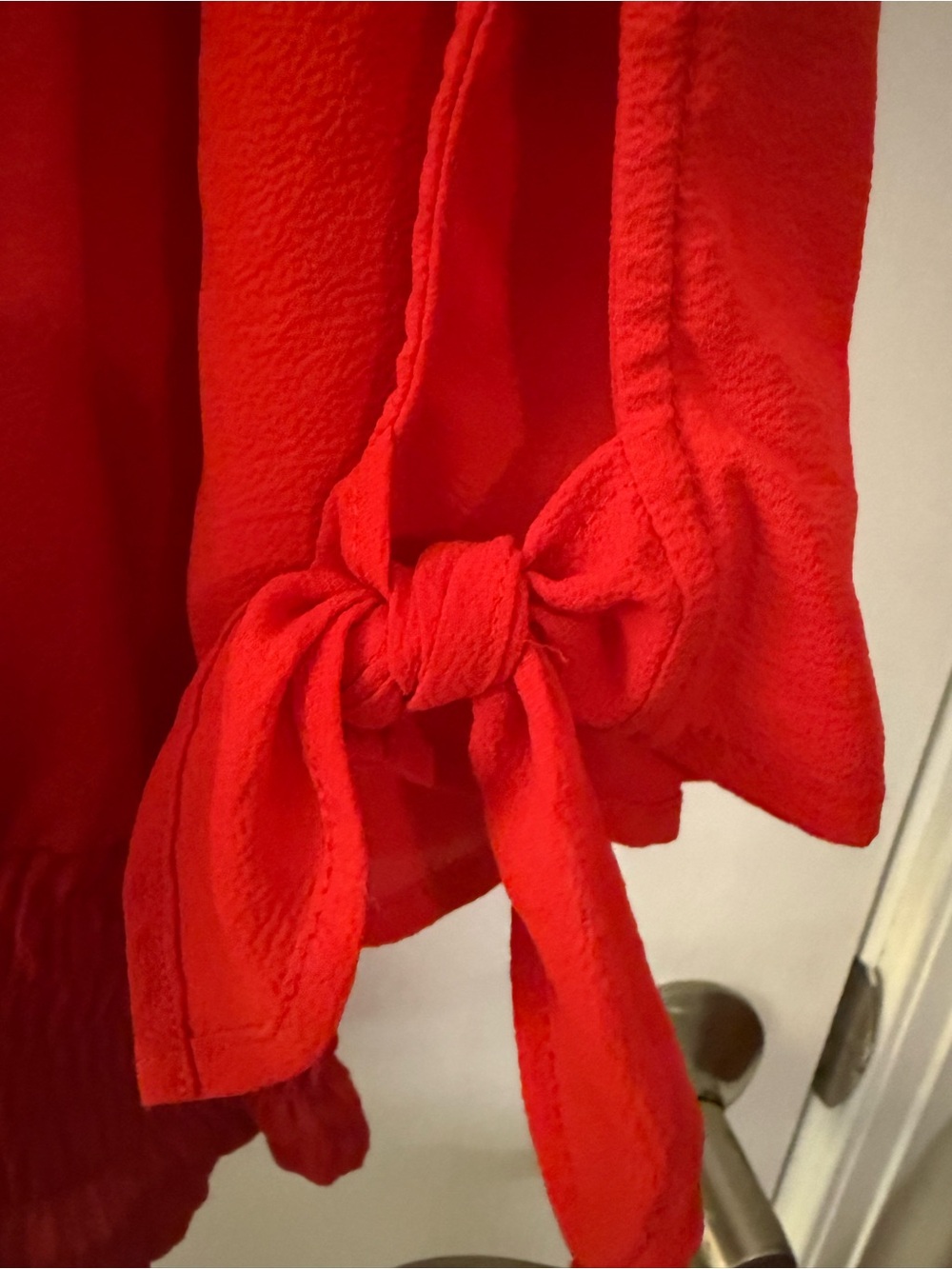 Michael Kors Red Wrap-Front Blouse with Tie Sleeves - Picture 5 of 8